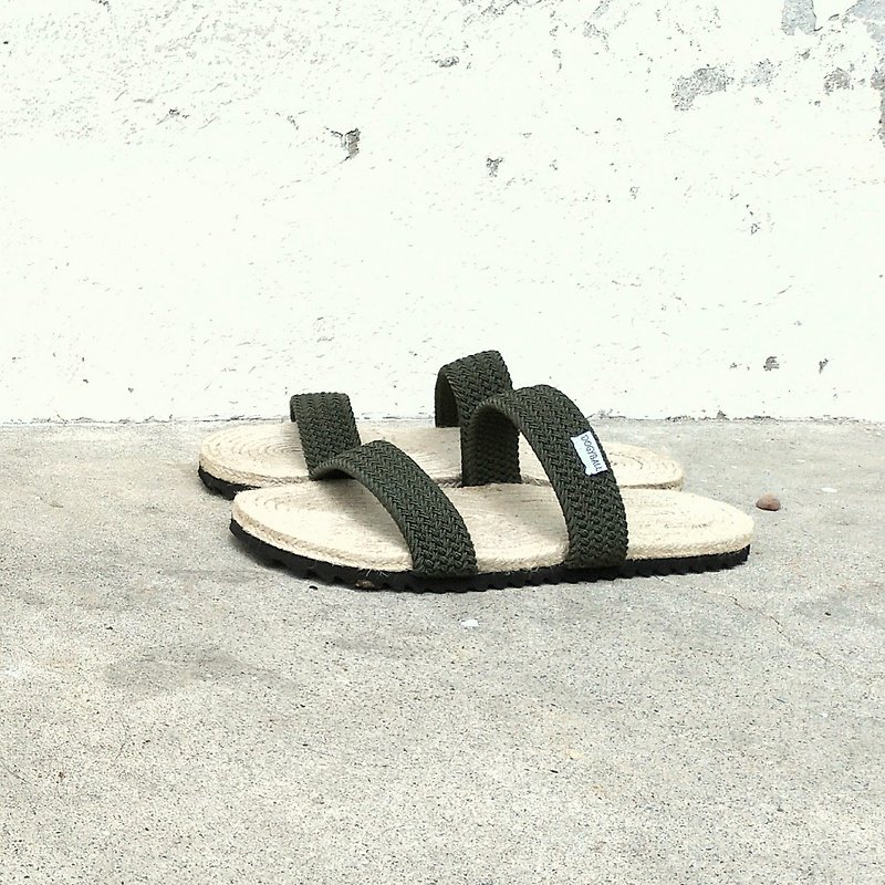 Fast Shipping | Simple Elastic Double Strap Natural Linen Sandals and Slippers Tatami Matte Healthy Sweat Absorbing Olive Green - รองเท้ารัดส้น - ผ้าฝ้าย/ผ้าลินิน สีเขียว