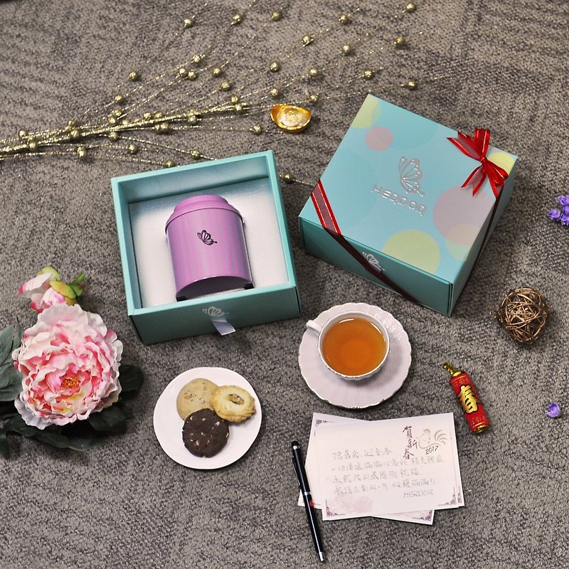 新年采映花語禮盒（茶包單罐入）二種組合搭配【HERDOR 茶禮盒】 - 茶葉/漢方茶/水果茶 - 其他材質 粉紅色