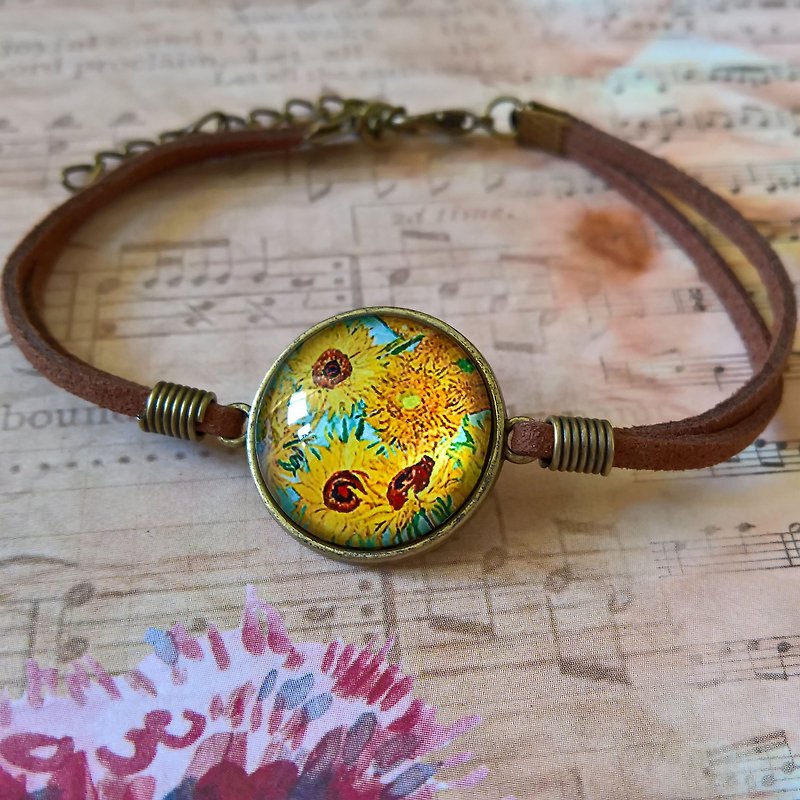 Van Gogh bracelet Sunflowers, Van Gogh Art Jewelry, Gift for her - Bracelets - Other Materials 