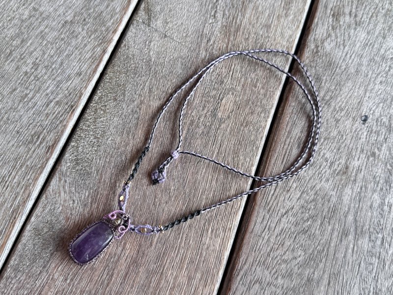 20260120 マクラメ アメジスト 編み込み ネックレス - ネックレス - 半貴石 パープル