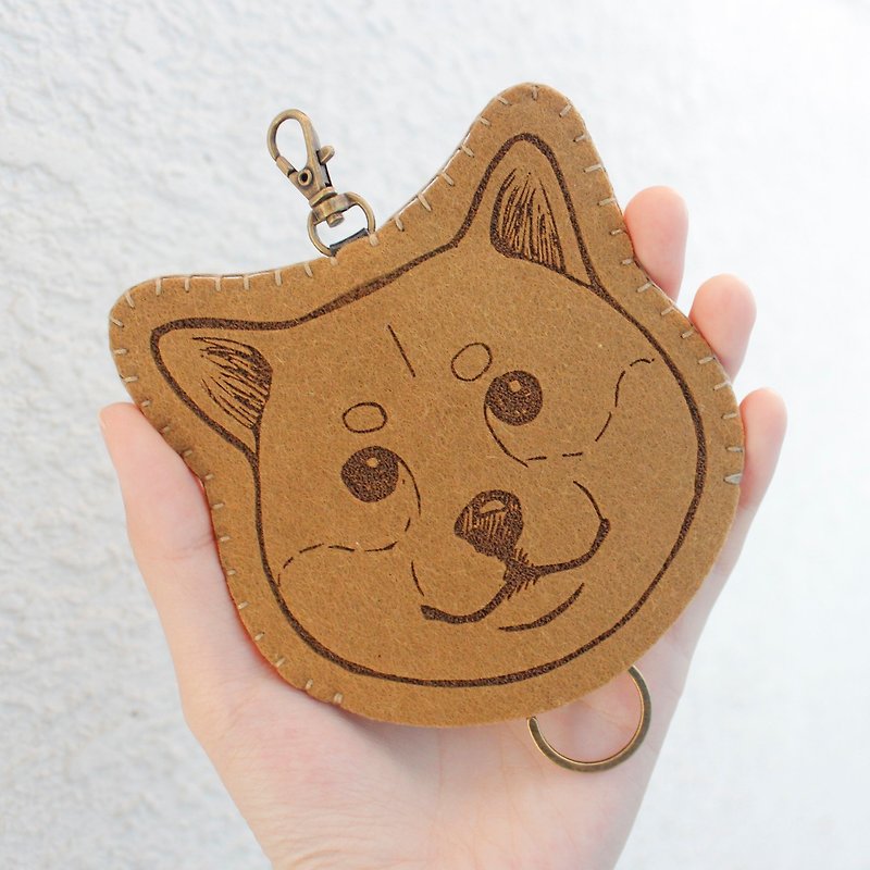 Animal-Dog Series-Wool Felt Hand Sewn Key Case Key Case / Shiba Inu-Brown - Keychains - Wool Gold
