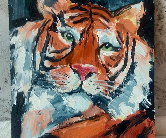 虎の絵。オリジナルの絵。タイガーウォールアート。アートワークの絵画