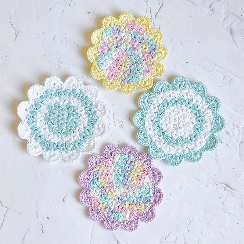 滿天星杯墊 鉤織 花花 4色 Crochet Flower Coaster 4 colorways - 杯墊 - 棉．麻 多色
