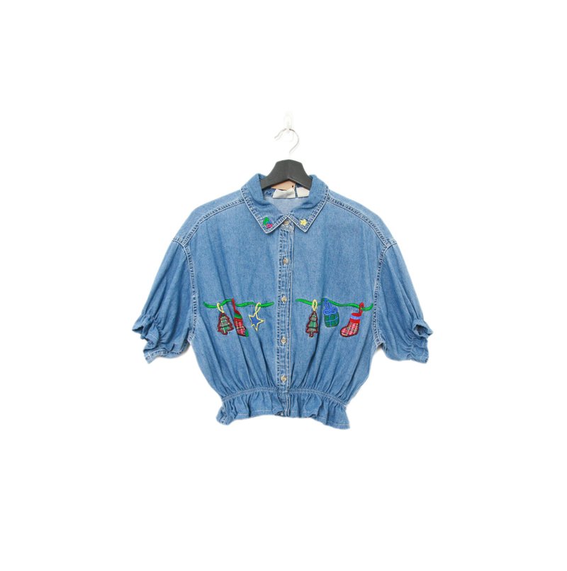 Back to Green-再製丹寧襯衫 聖誕節裝飾dv-51//vintage shirt - 女襯衫 - 棉．麻 