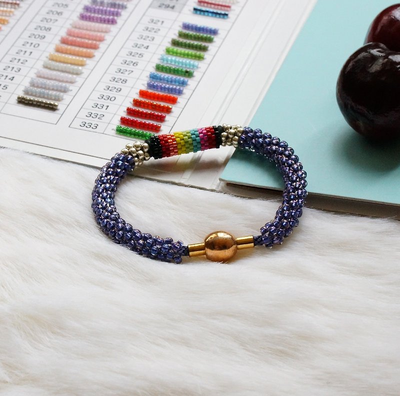 Kumihimo手織日本玻璃珠 KTM-18 ( Handbraided Kumihimo Seed Beads Bracelet ) - 手鍊/手鐲 - 玻璃 藍色