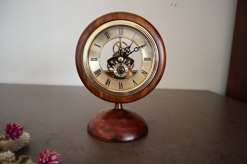 鏤空機械齒輪式桌鐘(生漆塗裝) - 時鐘/鬧鐘 - 木頭 