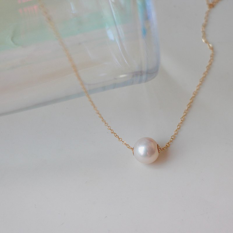 14Kgf Natural Pearl Passepartout Necklace 9-10mm - สร้อยคอ - เครื่องเพชรพลอย ขาว