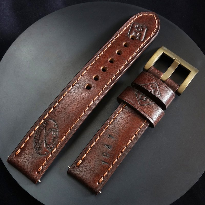 Swiss AMMO watch strap, genuine leather watchband, vintage style - 錶帶 - 真皮 咖啡色