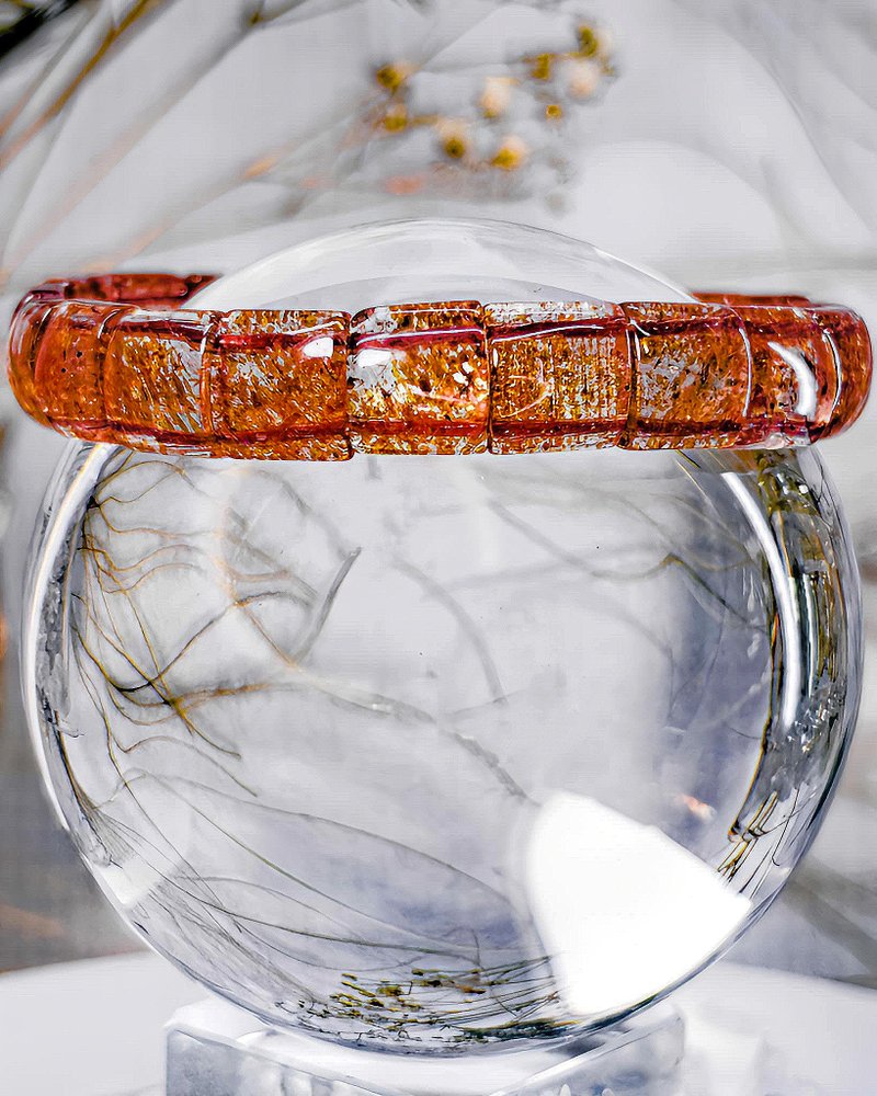 【Orange-Gold Strawberry】 Natural Golden Sunstone|Super Seven Quartz Bracelet - Bracelets - Crystal Gold