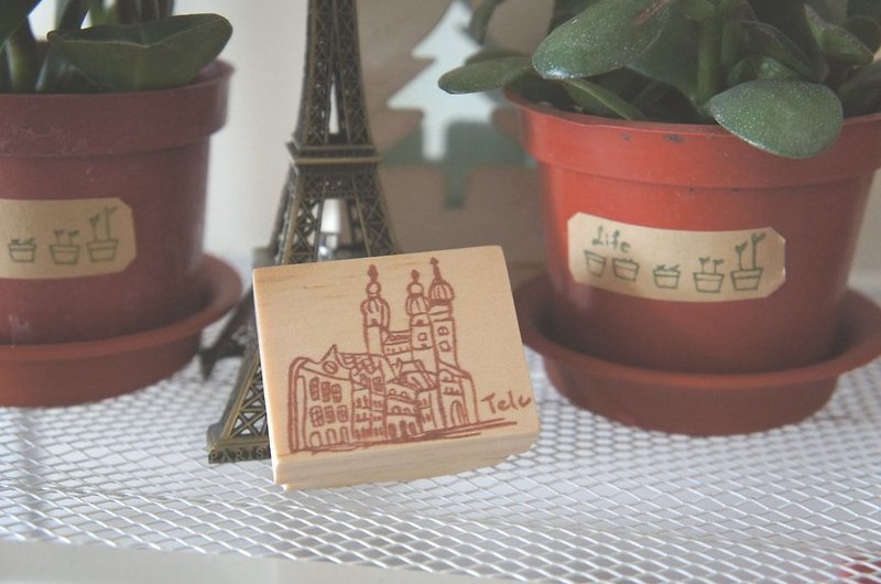 Apple Dandan hand-carved stamp~ Czech town Telqu small house - Stamps & Stamp Pads - Rubber Brown