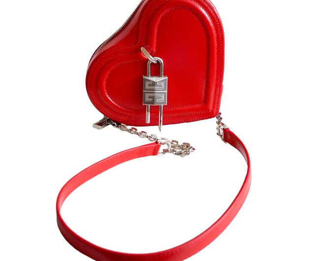 Brand new GIVENCHY red heart-shaped genuine leather cross