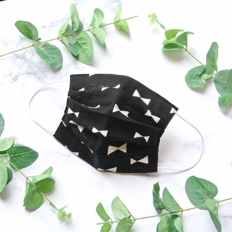 Stylish handmade mask Ribbon Black | Material good Japanese cloth |  TEMARIYA - マスク - コットン・麻 ブラック