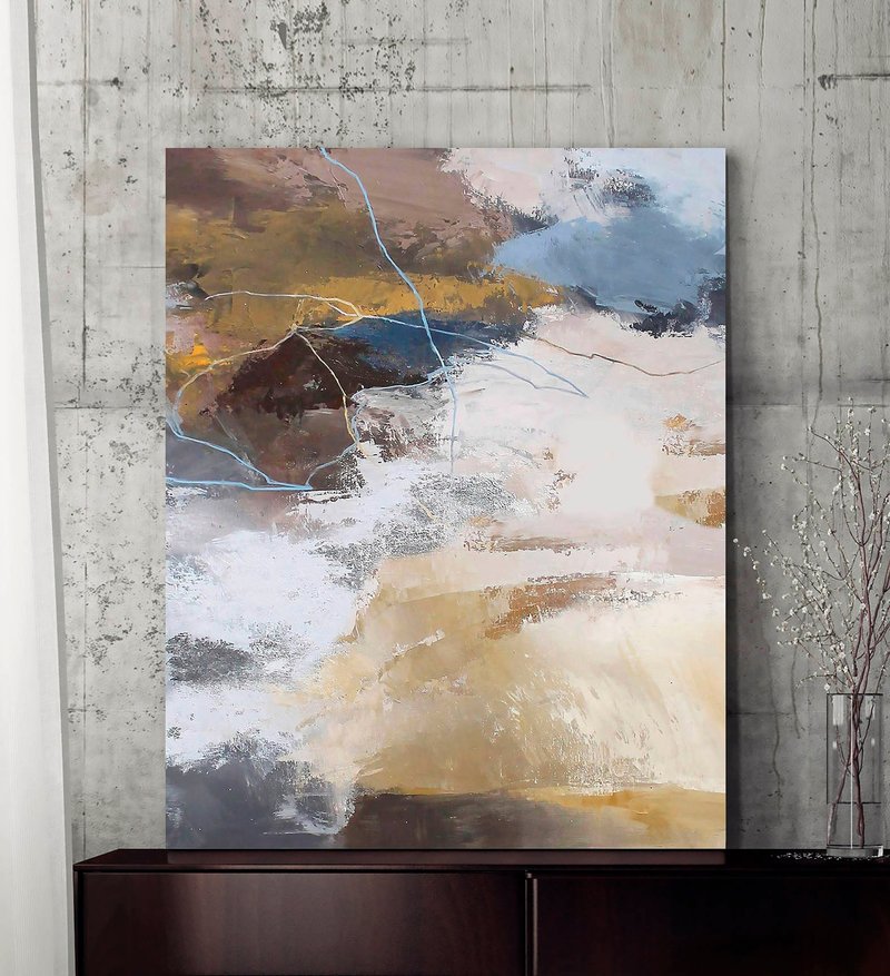 Dark Brown Painting | Dark Brown Wall Art | Dark Blue Brown Abstract | Glory 3 - 壁貼/牆壁裝飾 - 棉．麻 咖啡色