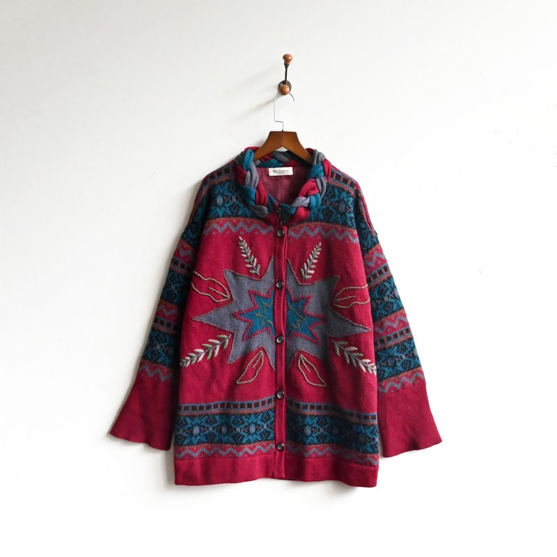 [Egg Plant Vintage] Wheat field ripple thread embroidery vintage sweater jacket - Women's Sweaters - Other Man-Made Fibers 