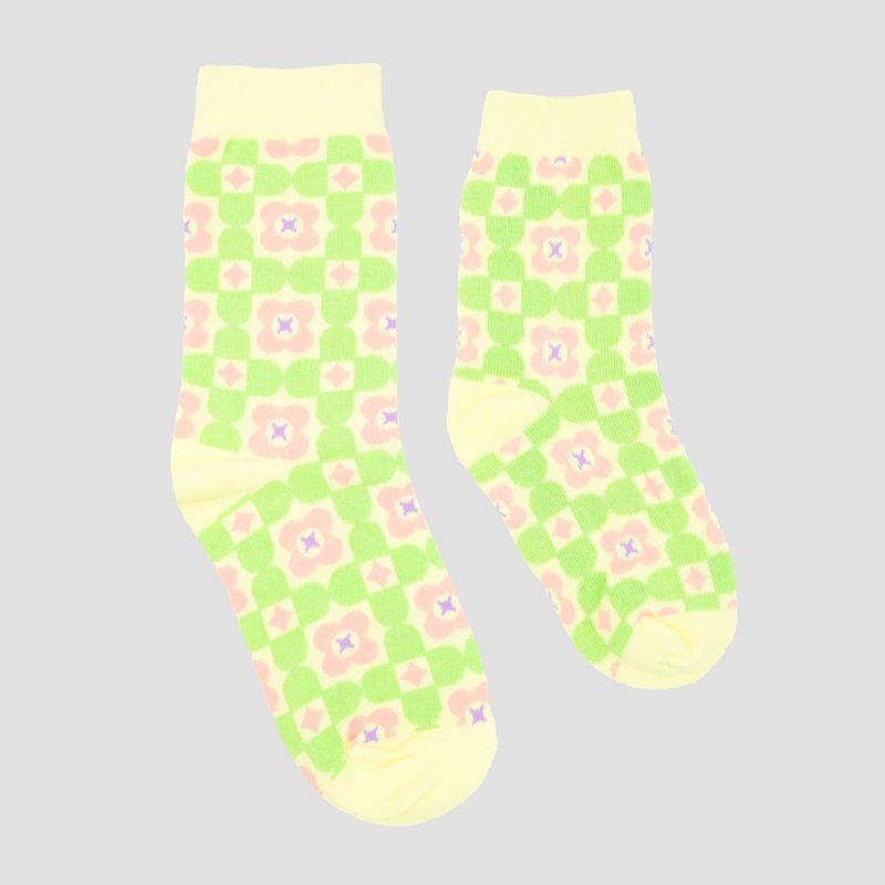 Red flower and green leaf parent-child socks - ถุงเท้า - ผ้าฝ้าย/ผ้าลินิน 