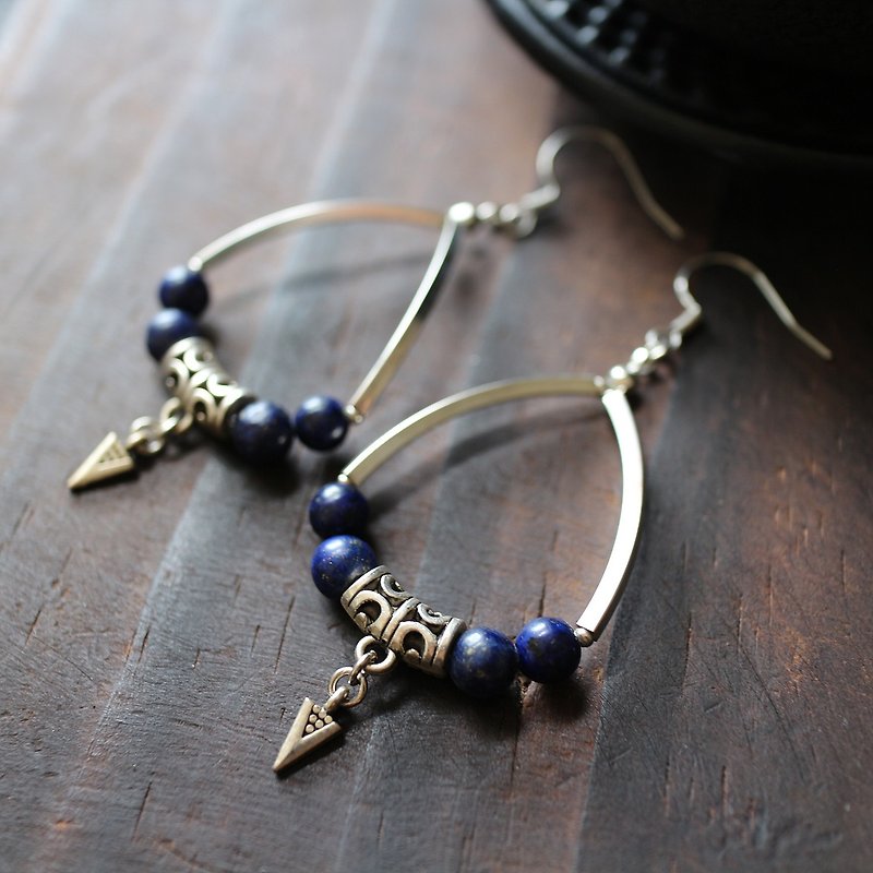 Bronze alloy pipe lapis blue ear Clip-On earrings - Earrings & Clip-ons - Semi-Precious Stones Blue