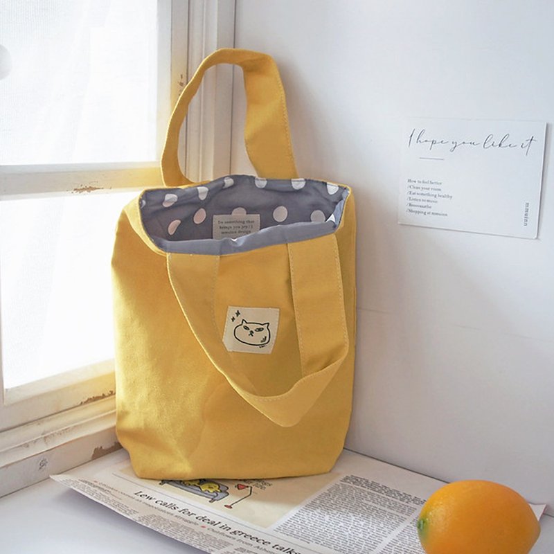 勇氣貓 | 黃色棉布小手提袋小布包 - 手提包/手提袋 - 棉．麻 黃色