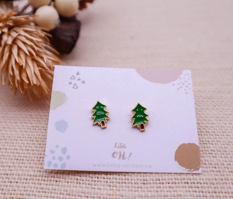 Forest tree flower and plant series clip-on earrings birthday gift - ต่างหู - วัตถุเคลือบ สีเขียว