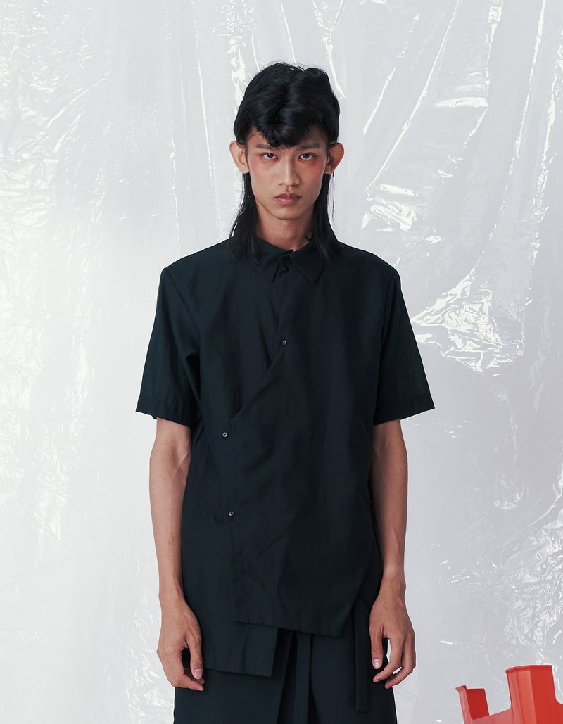 解構廚師服多層次襯衫 - 男襯衫/休閒襯衫 - 聚酯纖維 黑色