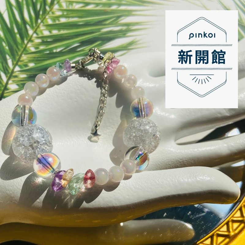 Peach Blossom Pink Crystal Exploded Glass Bead Design Bracelet - สร้อยข้อมือ - คริสตัล 