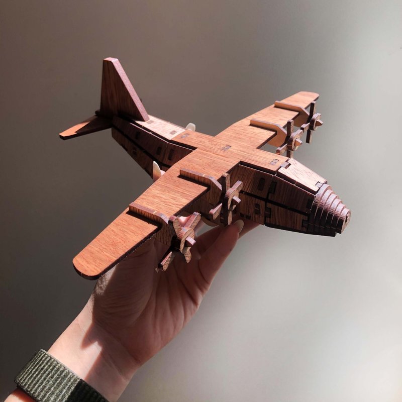 [Handmade DIY] Fly high transport aircraft toy assembly vehicle model - Wood, Bamboo & Paper - Wood Orange