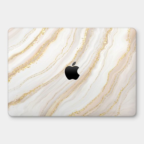 PIXO.STYLE 白色仿金色紋路大理石 MacBook 超輕薄防刮保護殼 PS098