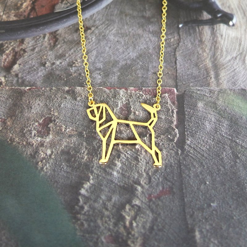 Bloodhound Dog Necklace, Origami Jewelry, Pet gifts, Gold Plated Pendant - สร้อยคอ - โลหะ สีทอง