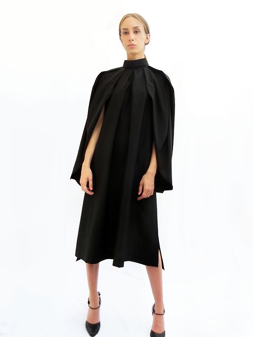 YOJIRO KAKE 掛 洋二郎 Squarish Pleats Dress / Black / 100% Wool