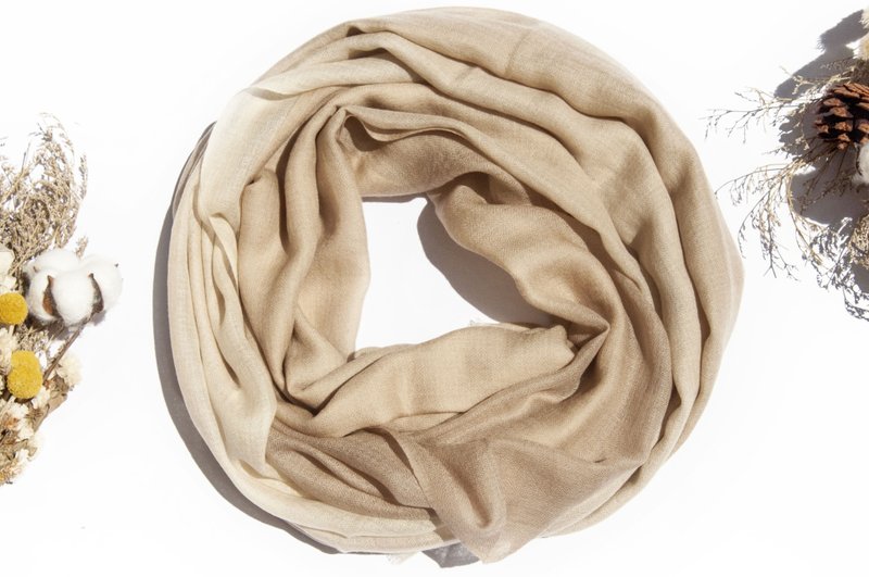 Cashmere Cashmere/Cashmere Scarf/Pure Wool Scarf/Ring Velvet Shawl-Desert Gradient - ผ้าพันคอถัก - ขนแกะ สีกากี