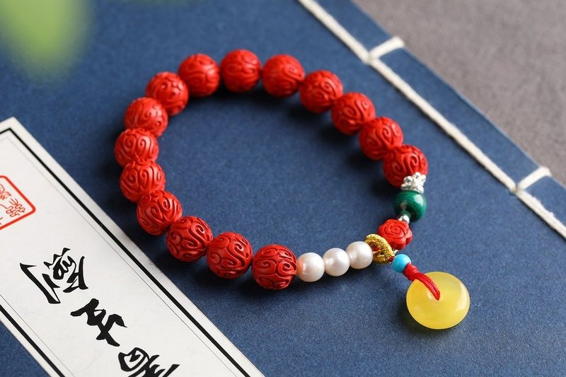 Natural cinnabar fine red sand Huiwen bead bracelet cinnabar content is as high as 95% or more - Bracelets - Gemstone 