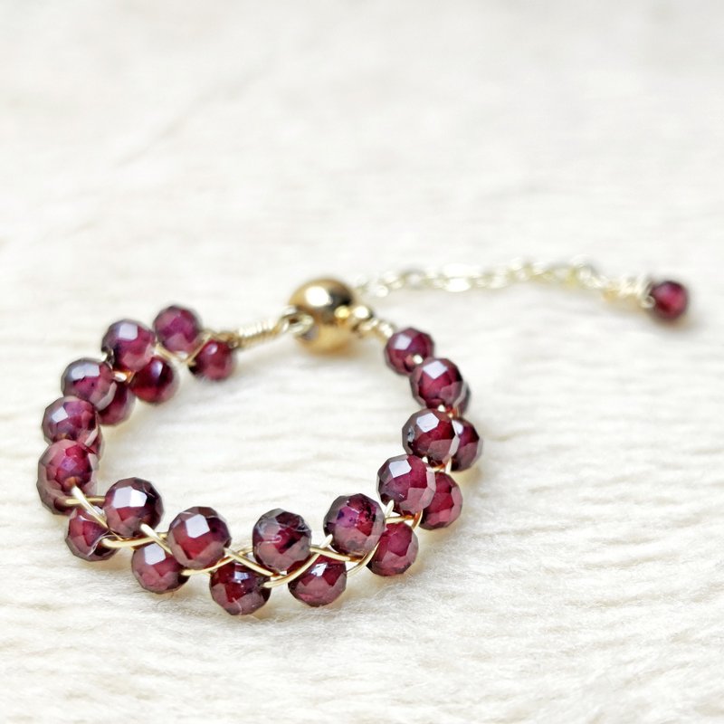 【設計款】14K金石榴石戒指 14K Gold Garnet Ring - 戒指 - 水晶 