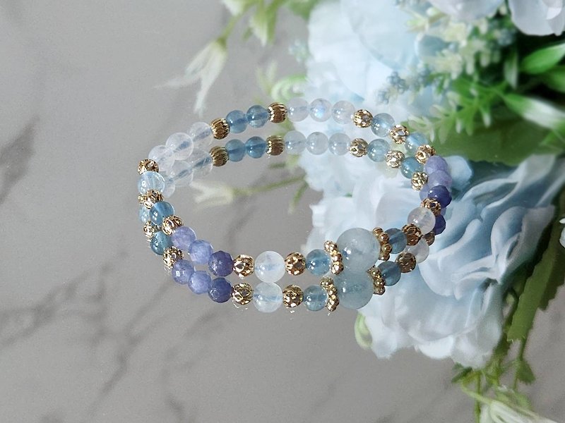 Aquamarine-Moonstone- Stone-Bracelet - Bracelets - Crystal 