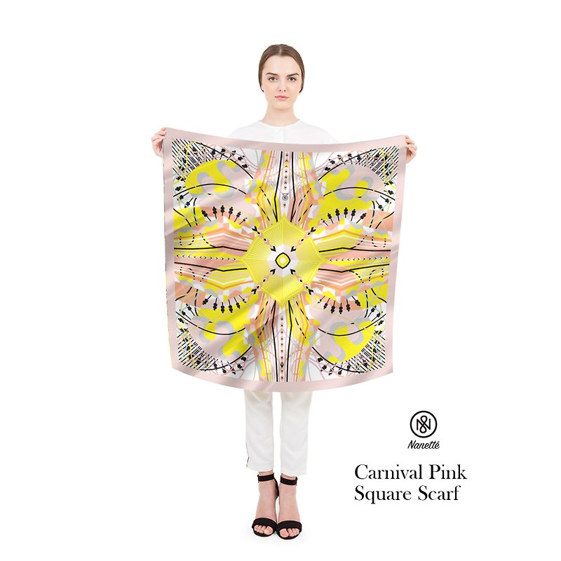 Carnival Pink Square Scarf (Personalized name) - ผ้าพันคอ - ผ้าไหม หลากหลายสี