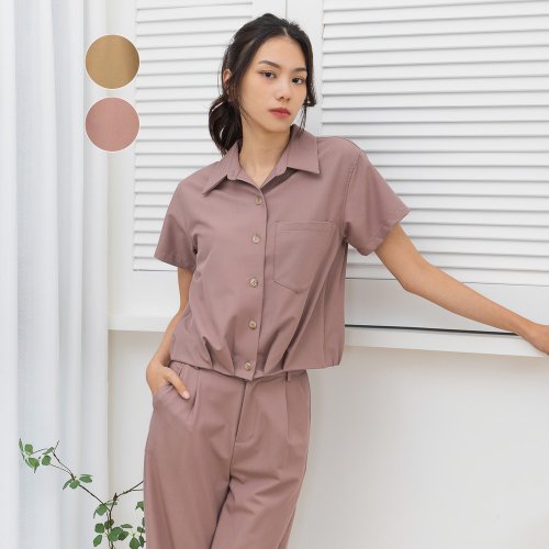 MEDUSA LADY 【MEDUSA】素雅抓褶短袖襯衫-2色(M-XL) | 女短袖襯衫 女襯衫外套