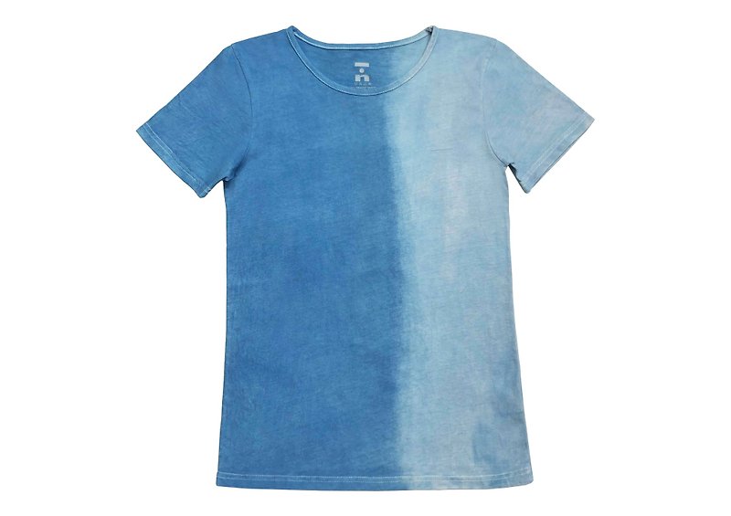 Ocean Wave Organic Cotton Short Sleeve T (Blue Dye) Organic Cotton - เสื้อฮู้ด - ผ้าฝ้าย/ผ้าลินิน สีน้ำเงิน