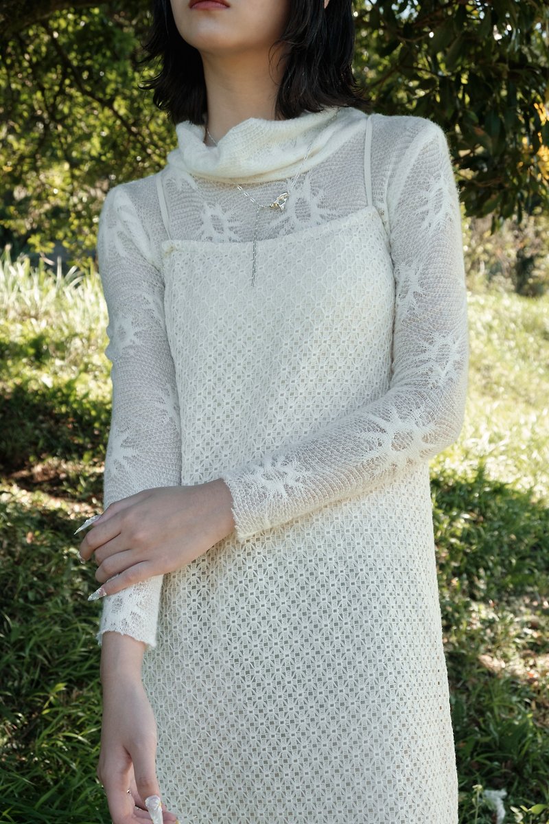 Floral Turtleneck - Women's Tops - Wool White