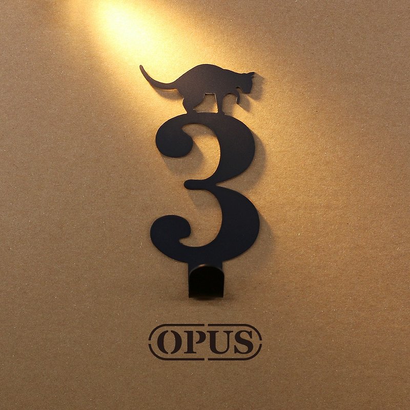 [OPUS Dongqi Metalworking] When the cat meets the number 3-hook (black) / wall decoration hook / storage without trace - ตกแต่งผนัง - โลหะ สีดำ