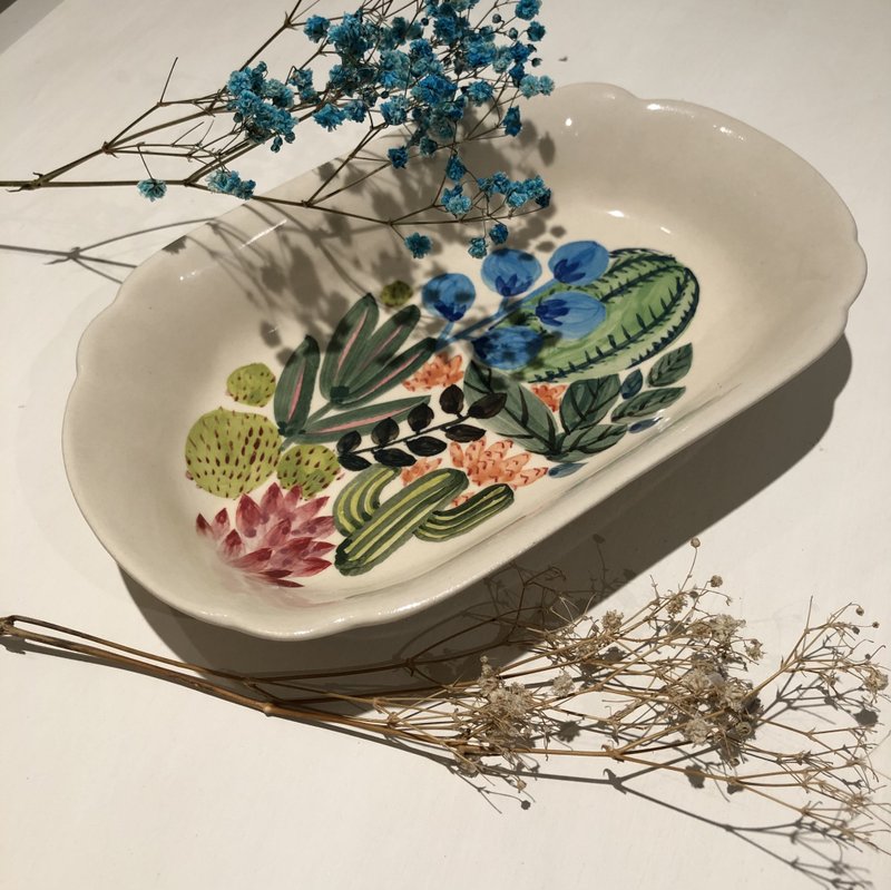 植感系列 陶瓷 純手工繪製餐盤 台灣製造 僅有一件 - 餐桌/書桌 - 瓷 多色