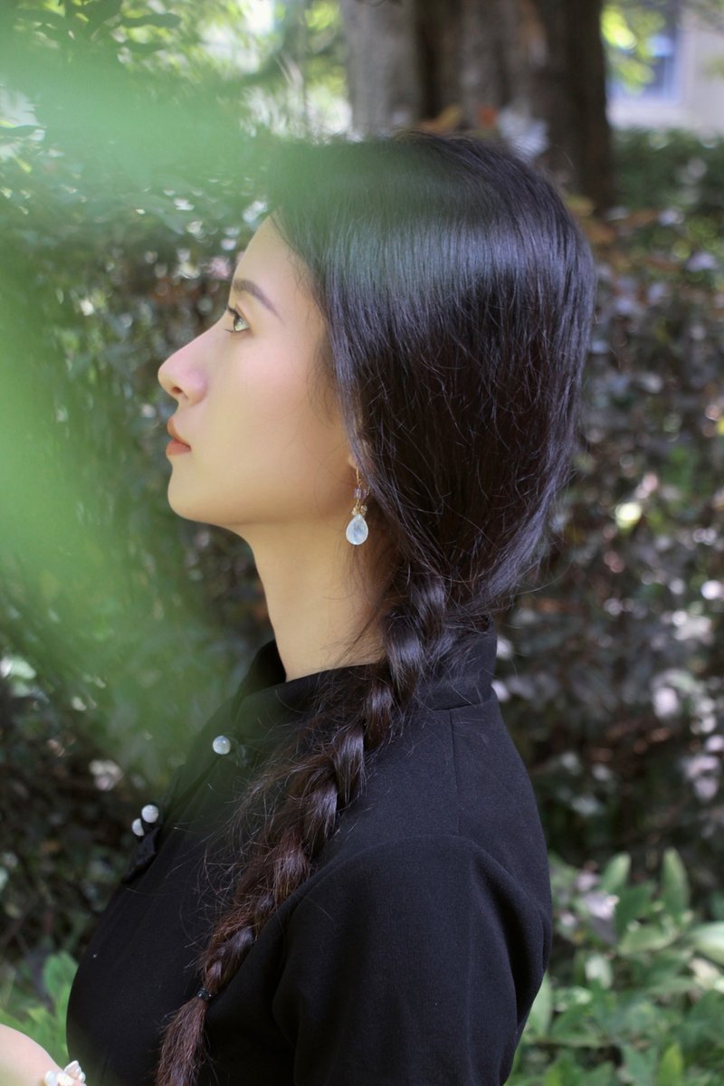 Moonstone set 14kgf natural large particle water drop moonstone earrings necklace - สร้อยคอ - เครื่องเพชรพลอย สีใส