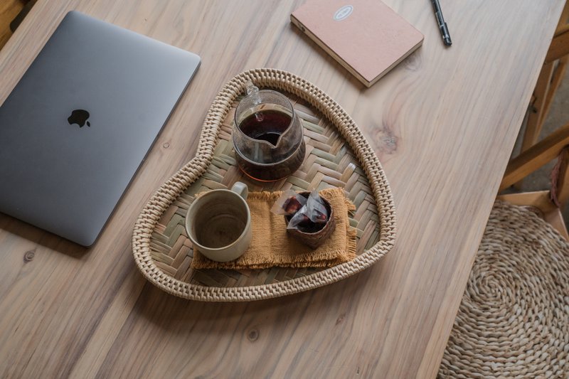 Handmade bamboo and rattan love tray/home decoration - Items for Display - Bamboo Khaki