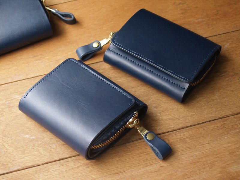 Personalized Wallet ( Custom Name ) - Navy Blue - กระเป๋าสตางค์ - หนังแท้ สีน้ำเงิน