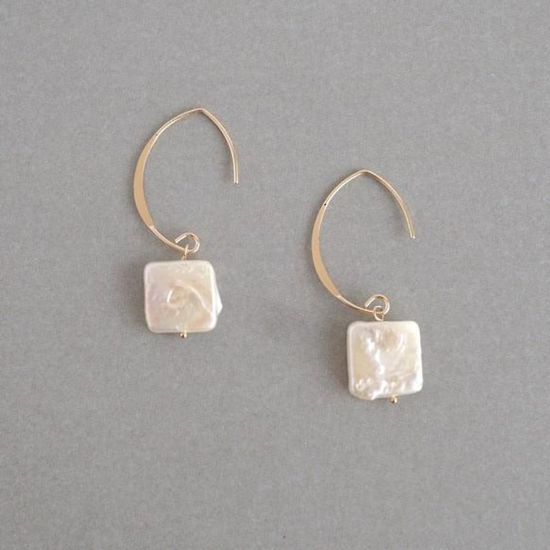 Square Pearl Hook Earrings - Earrings & Clip-ons - Other Metals Gold