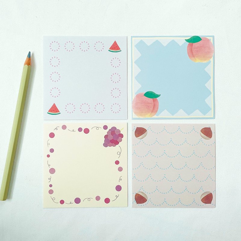 季節のくだもののスクエアメモセット - 卡片/明信片 - 紙 多色