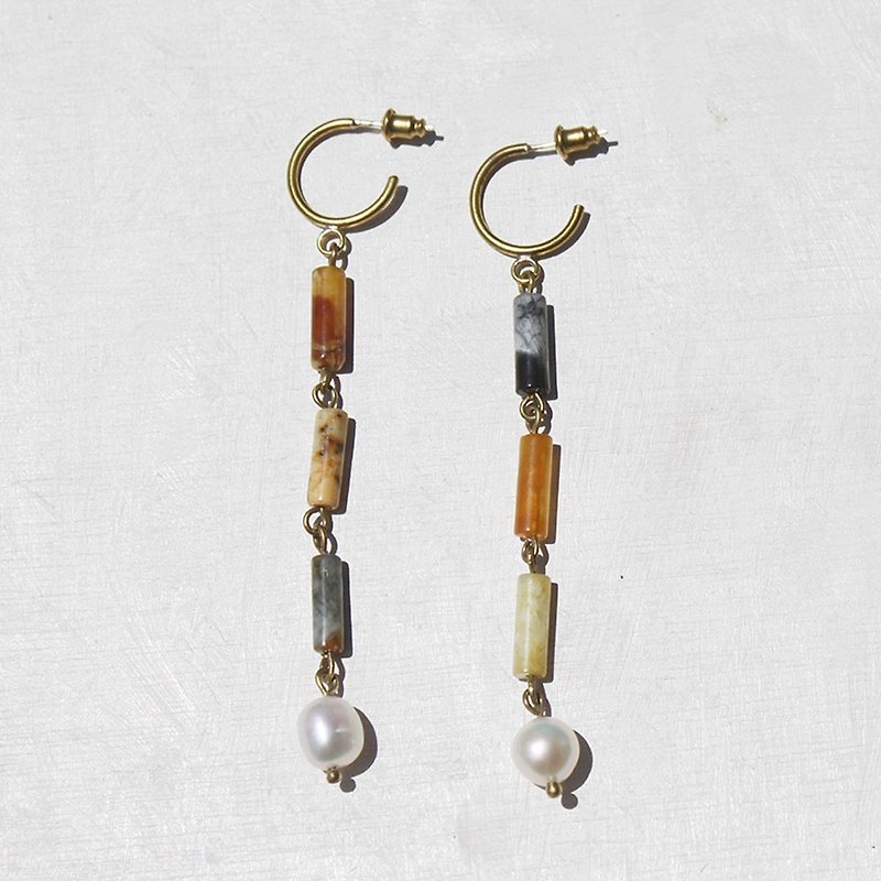 大漠珍珠耳環 - 925純銀耳針 / 夾式耳環 - 耳環/耳夾 - 玉石 橘色