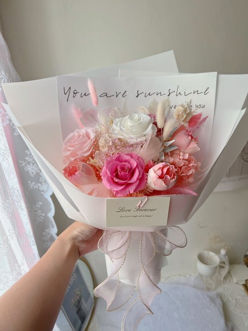 商品名【聖歌】ゆきこ♥真っ赤なポインセチアとローズの花束風スワッグリース スエードポインセチアスワッグリース～peach blossom