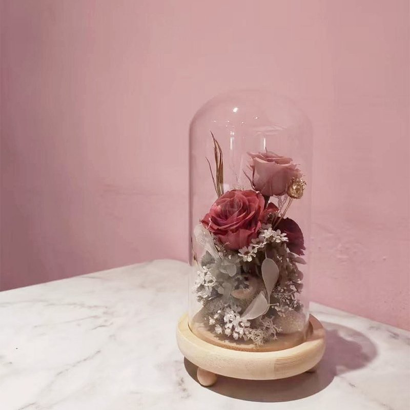 永生花玻璃盅  不凋花 永生花 禮物 花藝 玻璃罩 裝飾 玫瑰花 - 乾燥花/永生花 - 植物．花 粉紅色
