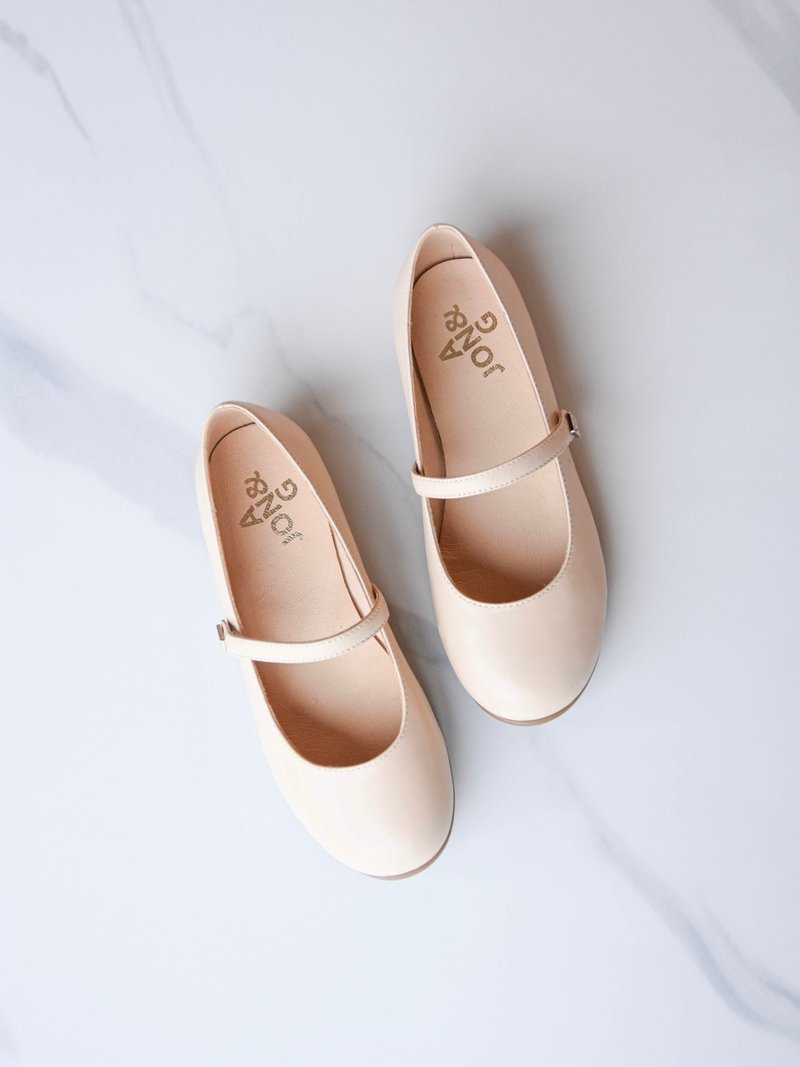 Beige girls princess Mary Jane flat round toe college style simple and elegant versatile lambskin shoes - รองเท้าเด็ก - หนังแท้ หลากหลายสี