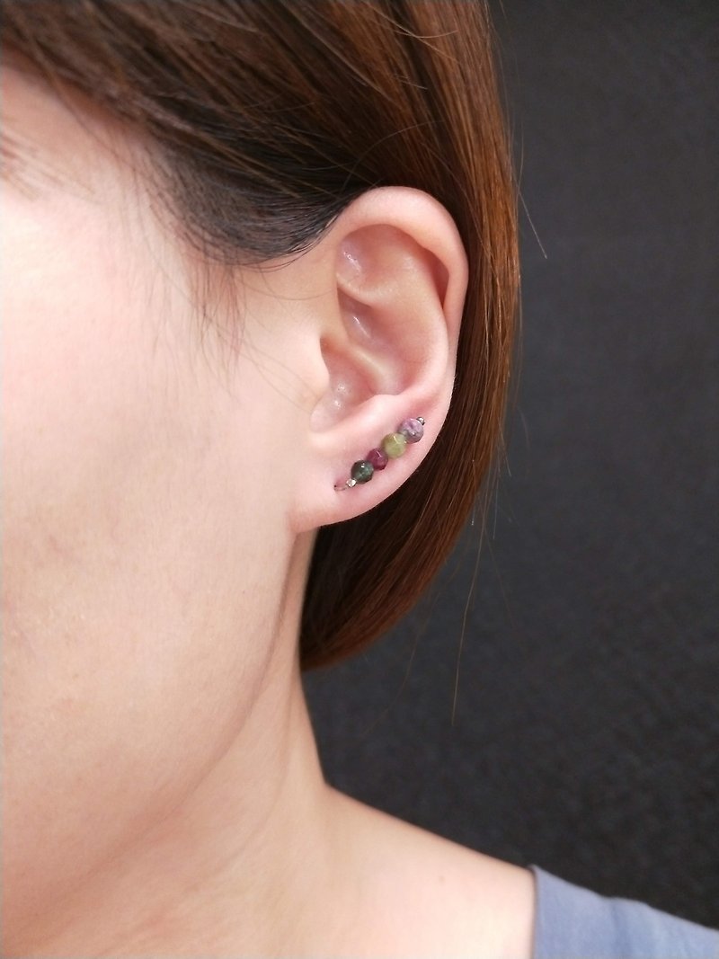 earring. Tourmaline【two way】fitting ear acupuncture earrings - Earrings & Clip-ons - Gemstone Multicolor