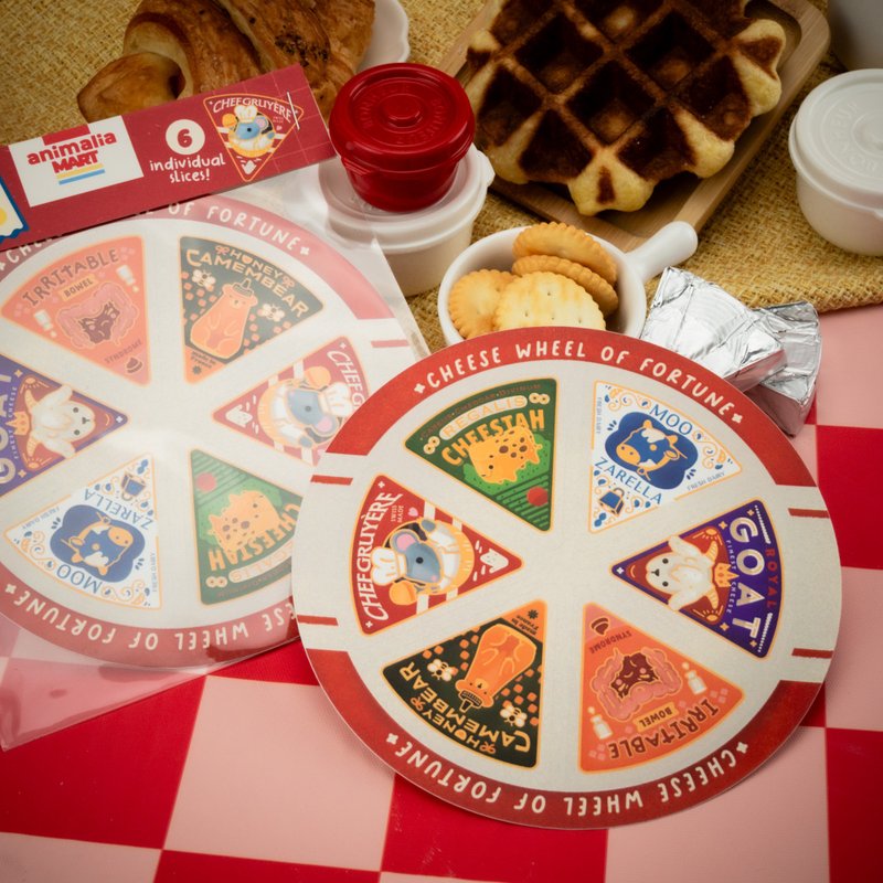 Cheese Wheel of Fortune Sticker Sheet — Waterproof Cheese Label Stickers - 貼紙 - 其他材質 紅色