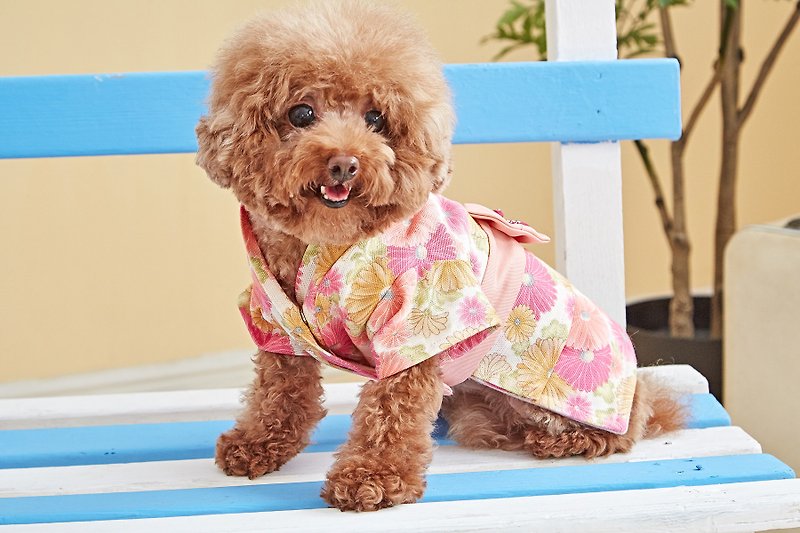 日本和服 粉紅花朵款 - 寵物衣服 - 棉．麻 粉紅色